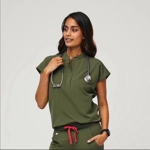 Figs Dark Olive Rafaella Scrub Top